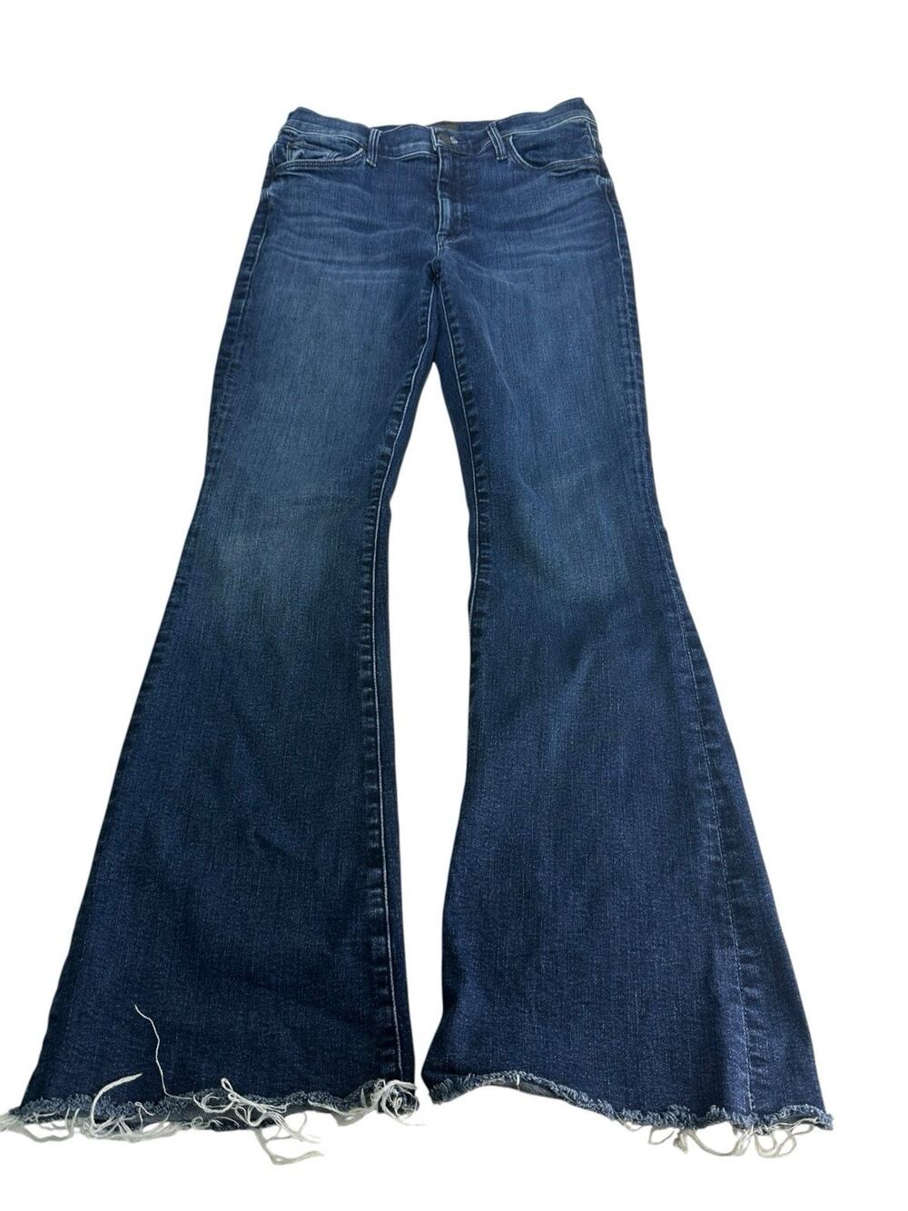 MOTHER The Weekender Fray Jeans Size 28 Mint Condition Blue Flare Raw Hem USA